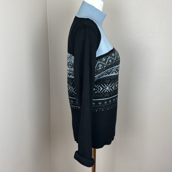 NILS Skiwear Baby Blue and Black Wool-Blend Geometric Turtleneck Sweater sz L - Picture 6 of 12